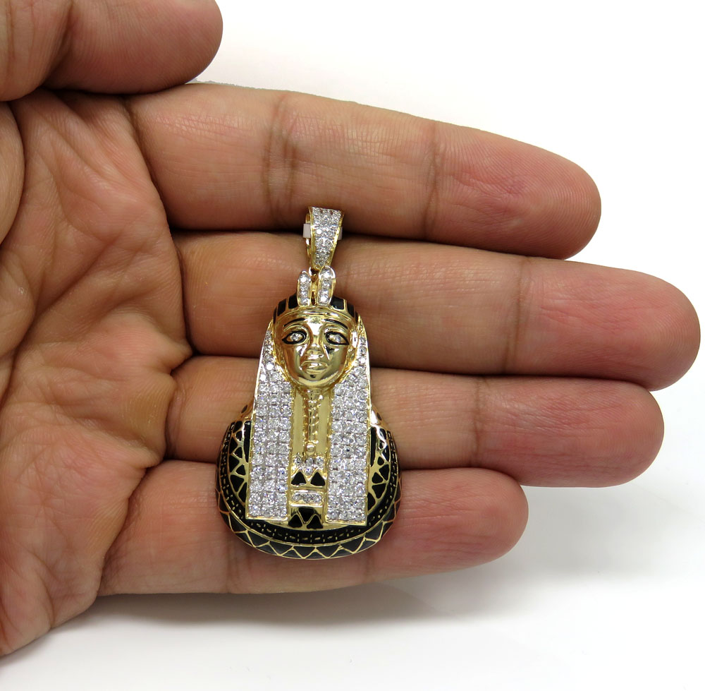 14k yellow gold black enamel king tut pharaoh pendant 1.57ct