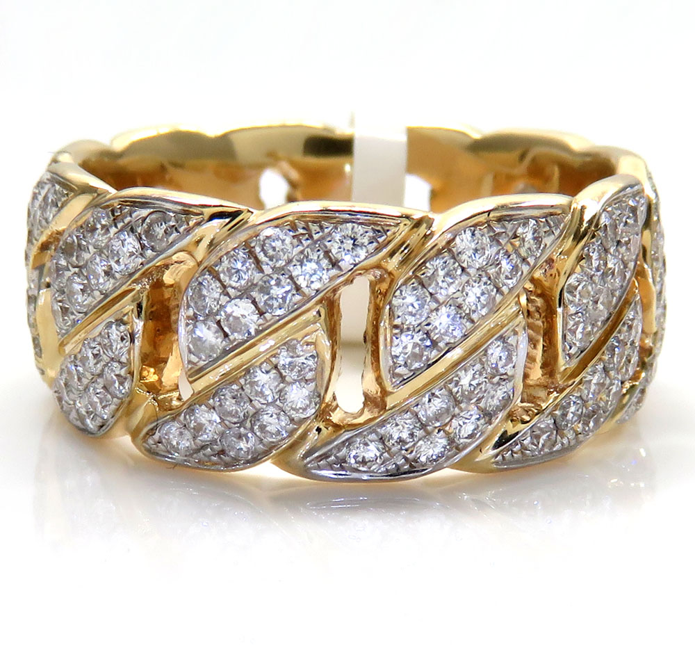 14k yellow gold solid fully iced diamond cuban ring 1.61ct