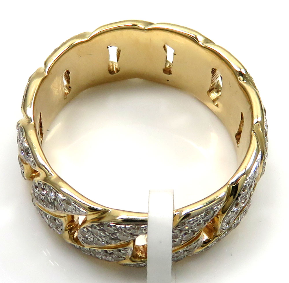 14k yellow gold solid fully iced diamond cuban ring 1.61ct