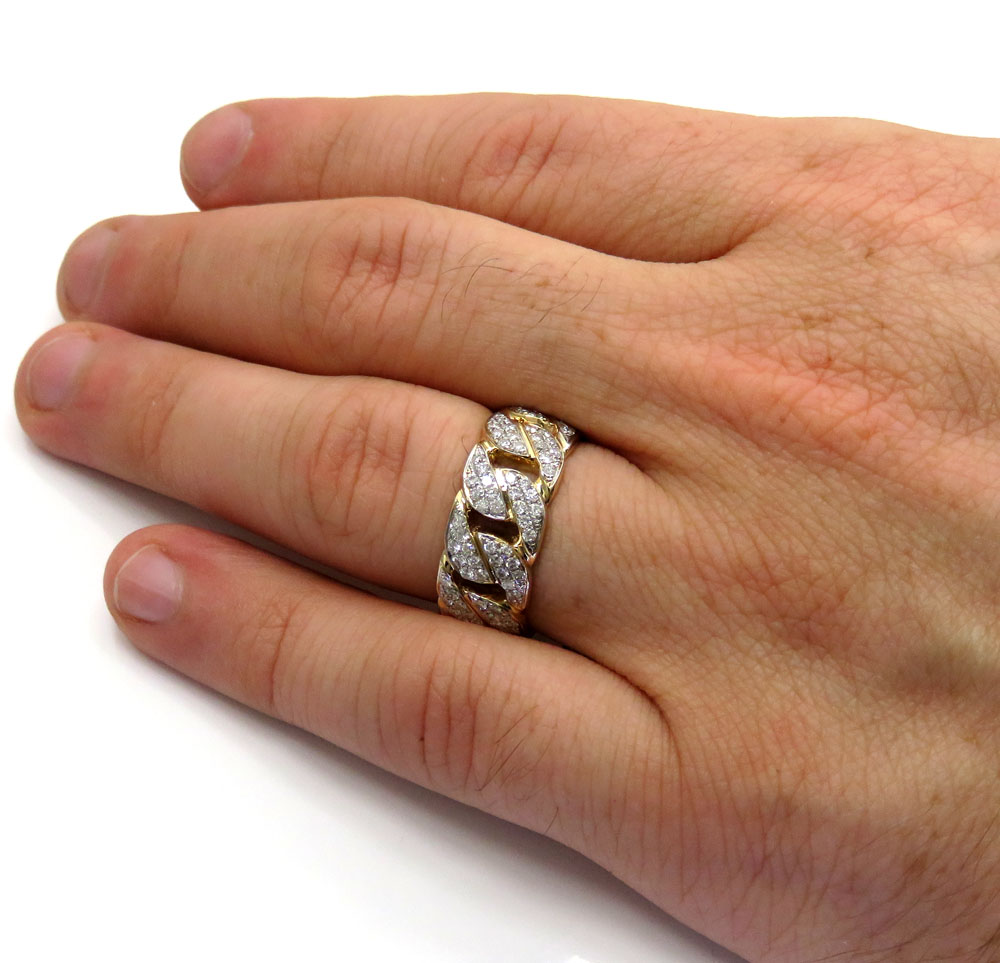 14k yellow gold solid fully iced diamond cuban ring 1.61ct