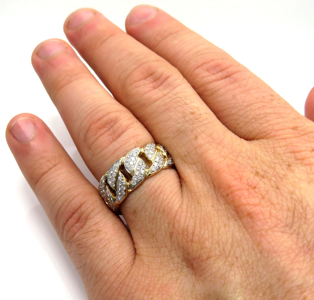 14k yellow gold solid fully iced diamond cuban ring 1.61ct - Image 6