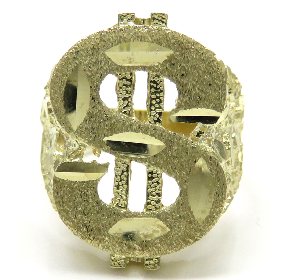 10k yellow gold diamond cut nugget dollar sign ring 