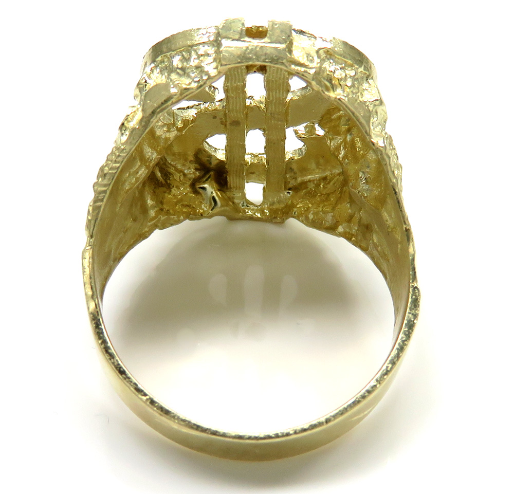 10k yellow gold diamond cut nugget dollar sign ring 