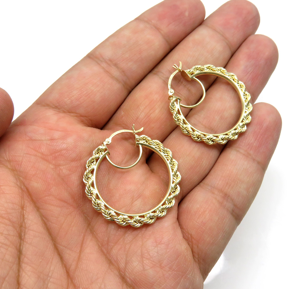 Ladies 10k yellow gold 3mm rope hoops  - Image 4