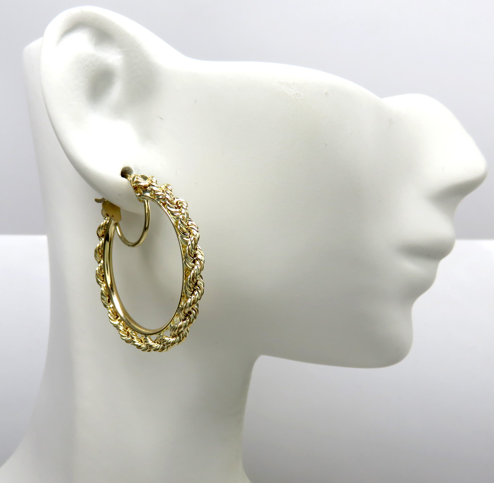 Ladies 10k yellow gold 3mm rope hoops  - Image 5
