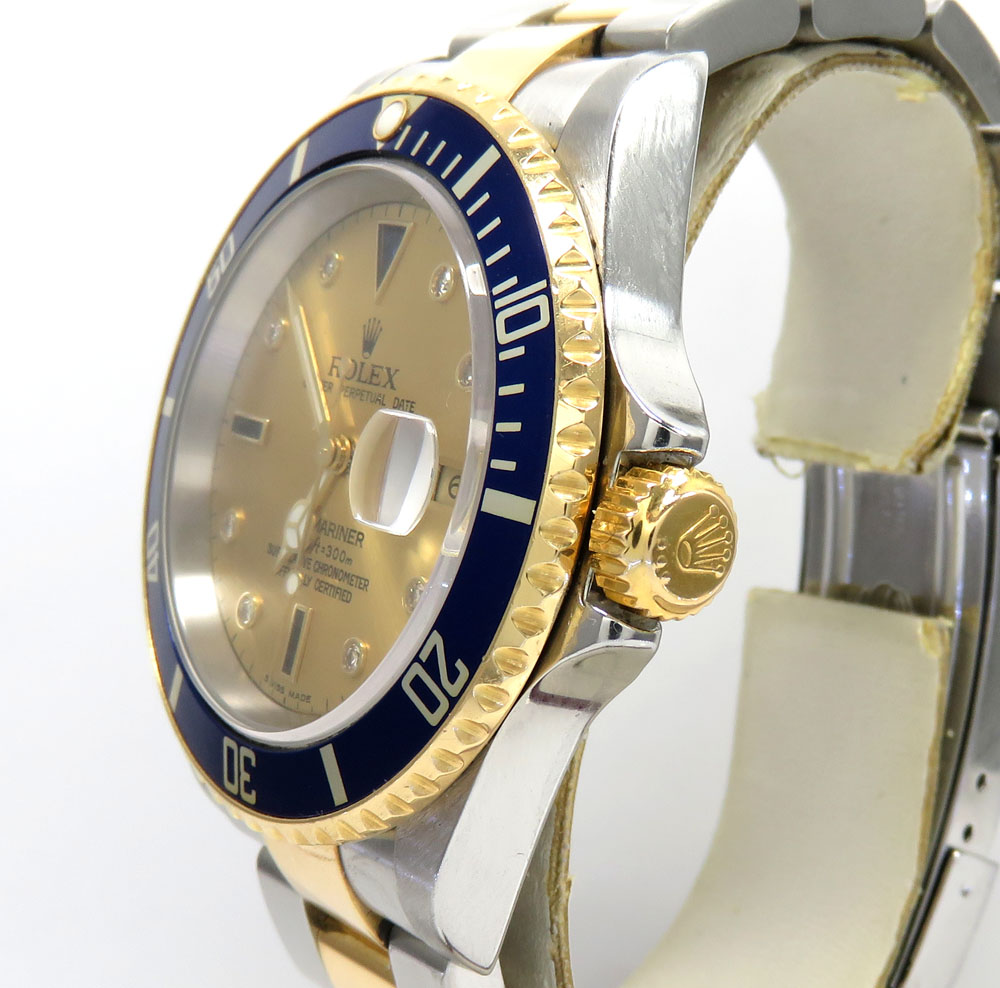 Rolex submariner stainless steel & 18k gold champagne serti diamond dial 40mm watch 16613 - Image 3
