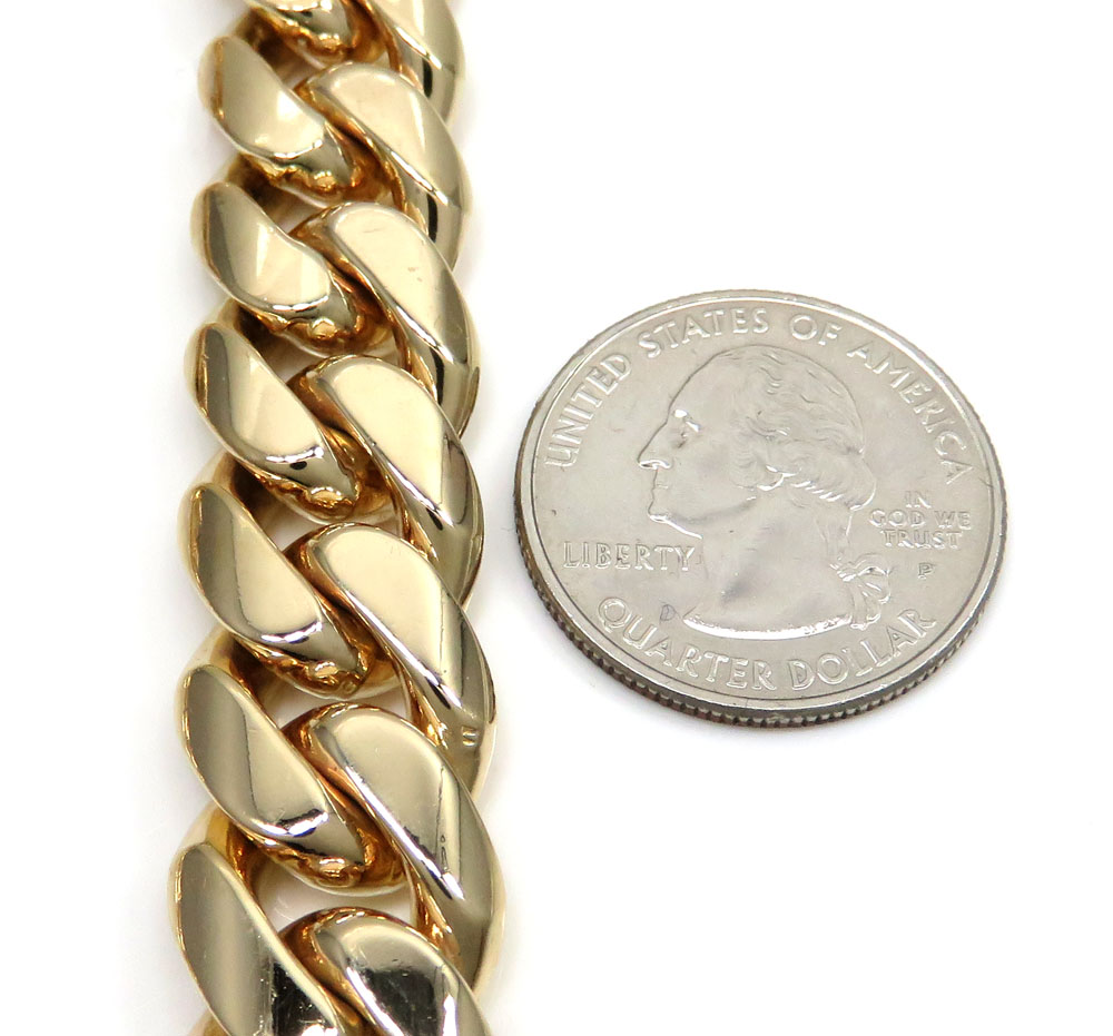 14k yellow gold solid miami link chain 26-30
