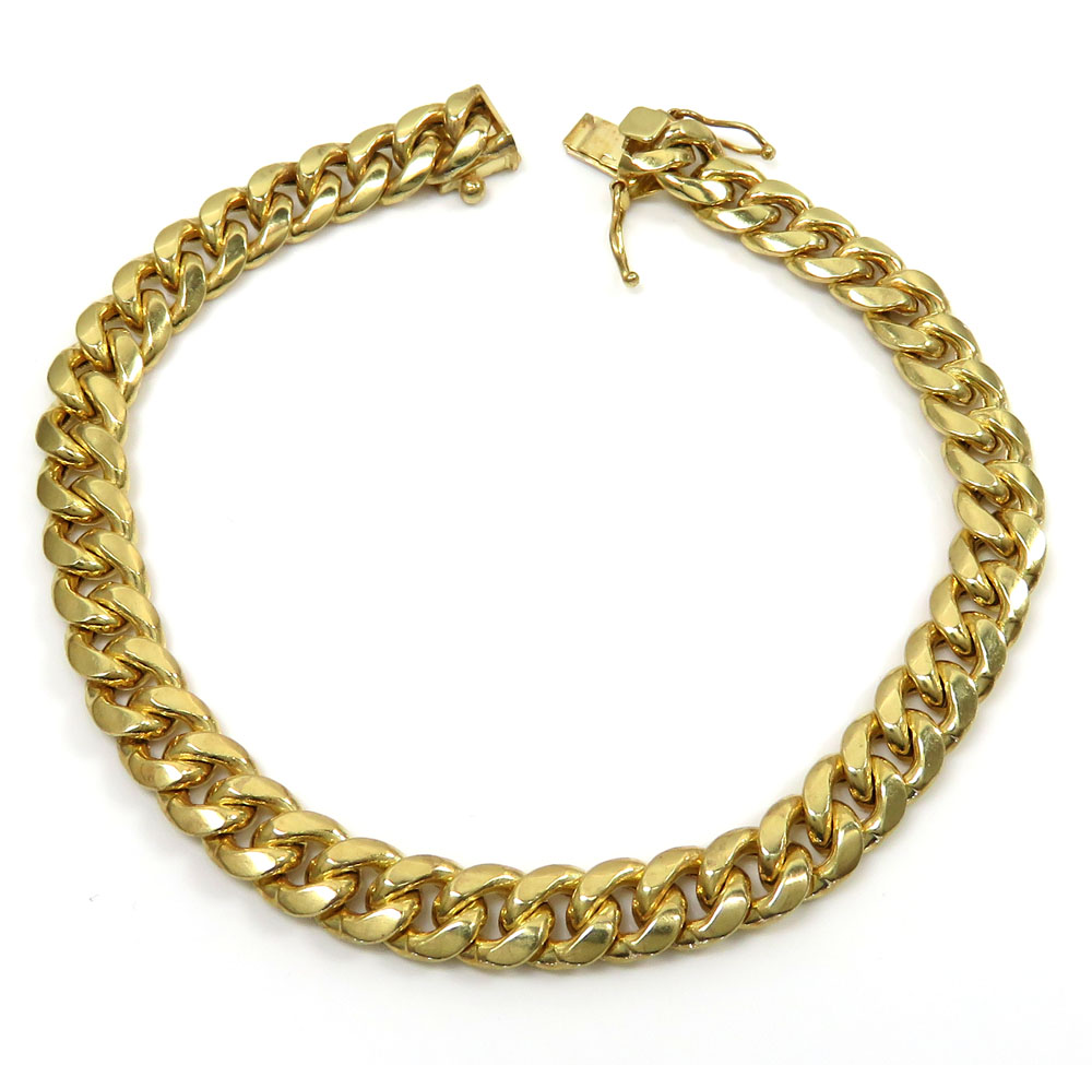 10k yellow gold medium hollow puffed miami bracelet 8.50 inch 7.50mm