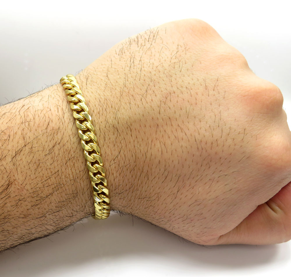 Buy 10k Yellow Gold Medium Hollow Puffed Miami Bracelet 8.50 Inch 7 ...