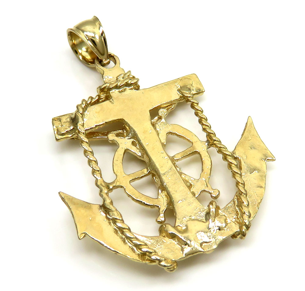 14k solid yellow gold anchor jesus pendant