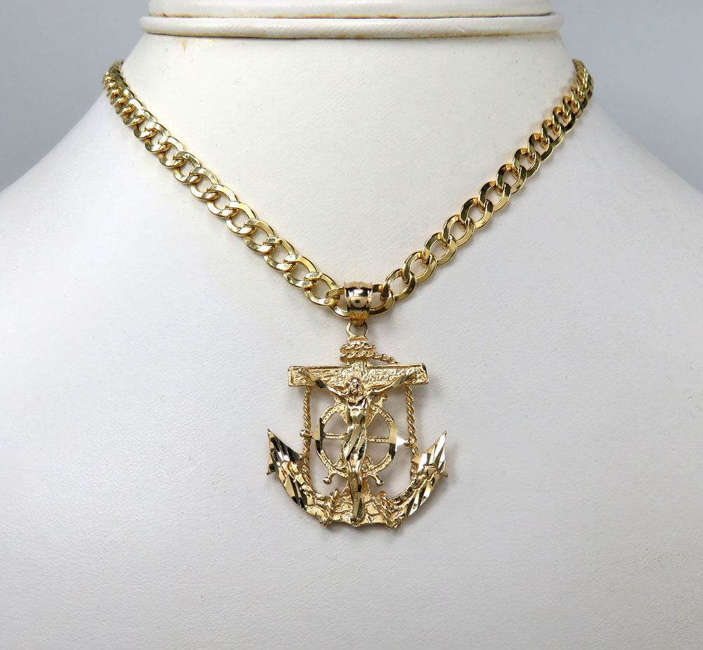 14k solid yellow gold anchor jesus pendant