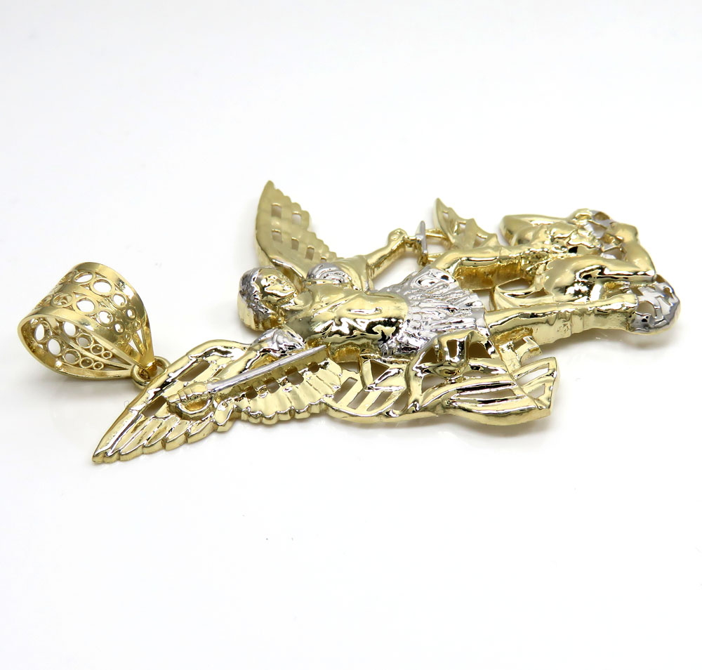 10k two tone gold large angel v demon saint michaels pendant 