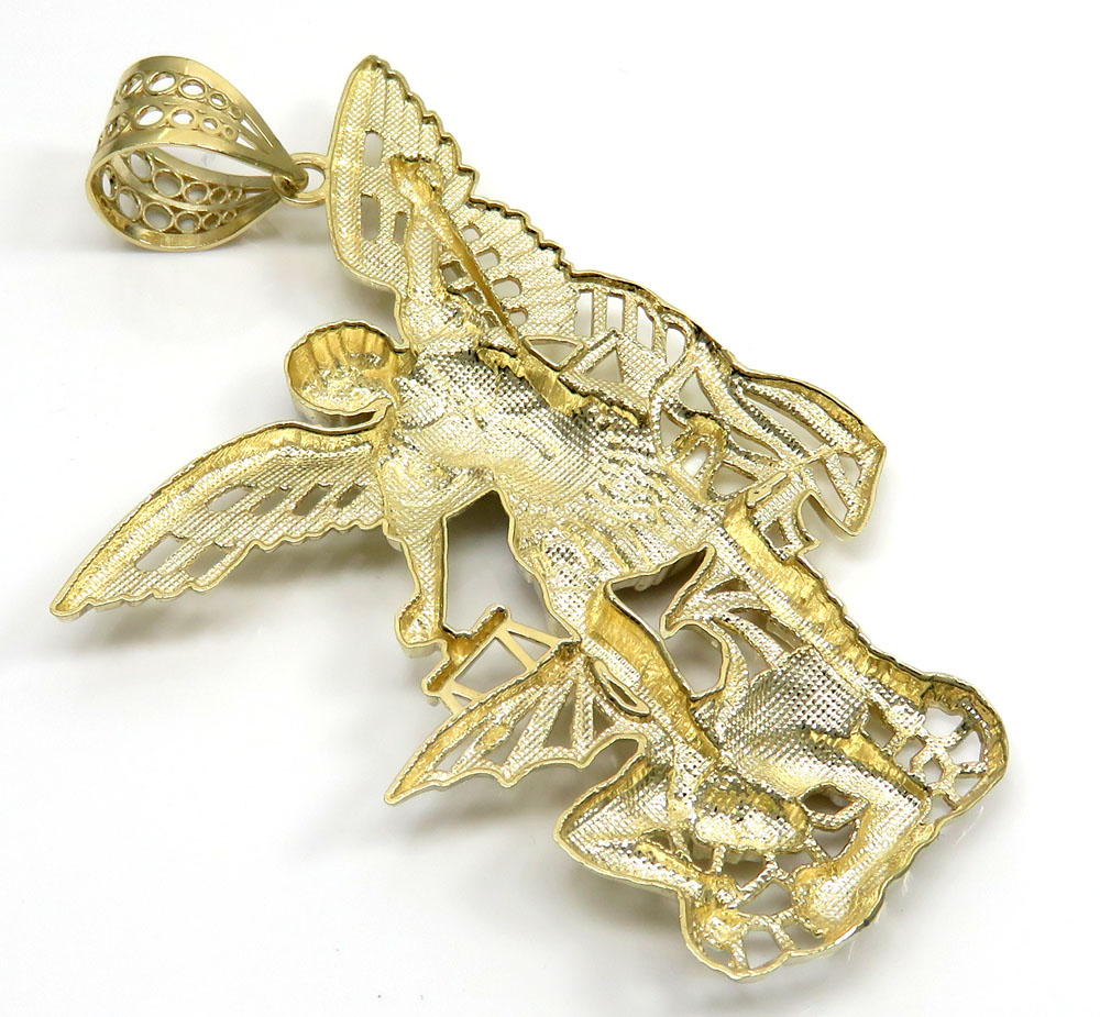 10k two tone gold large angel v demon saint michaels pendant - Image 4