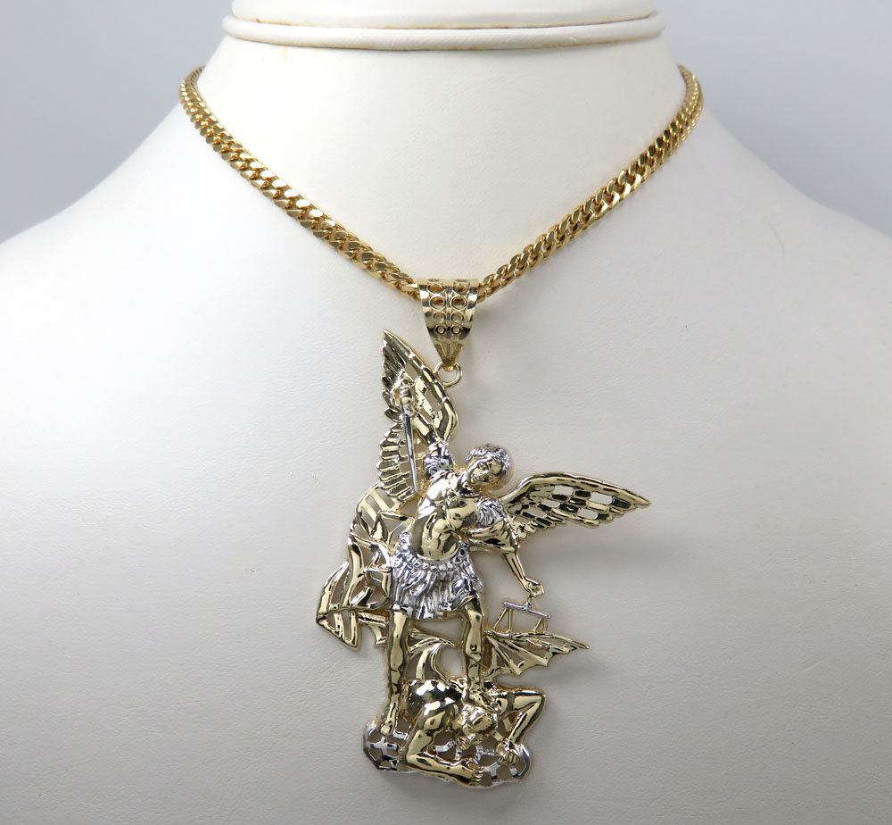 10k two tone gold large angel v demon saint michaels pendant - Image 6