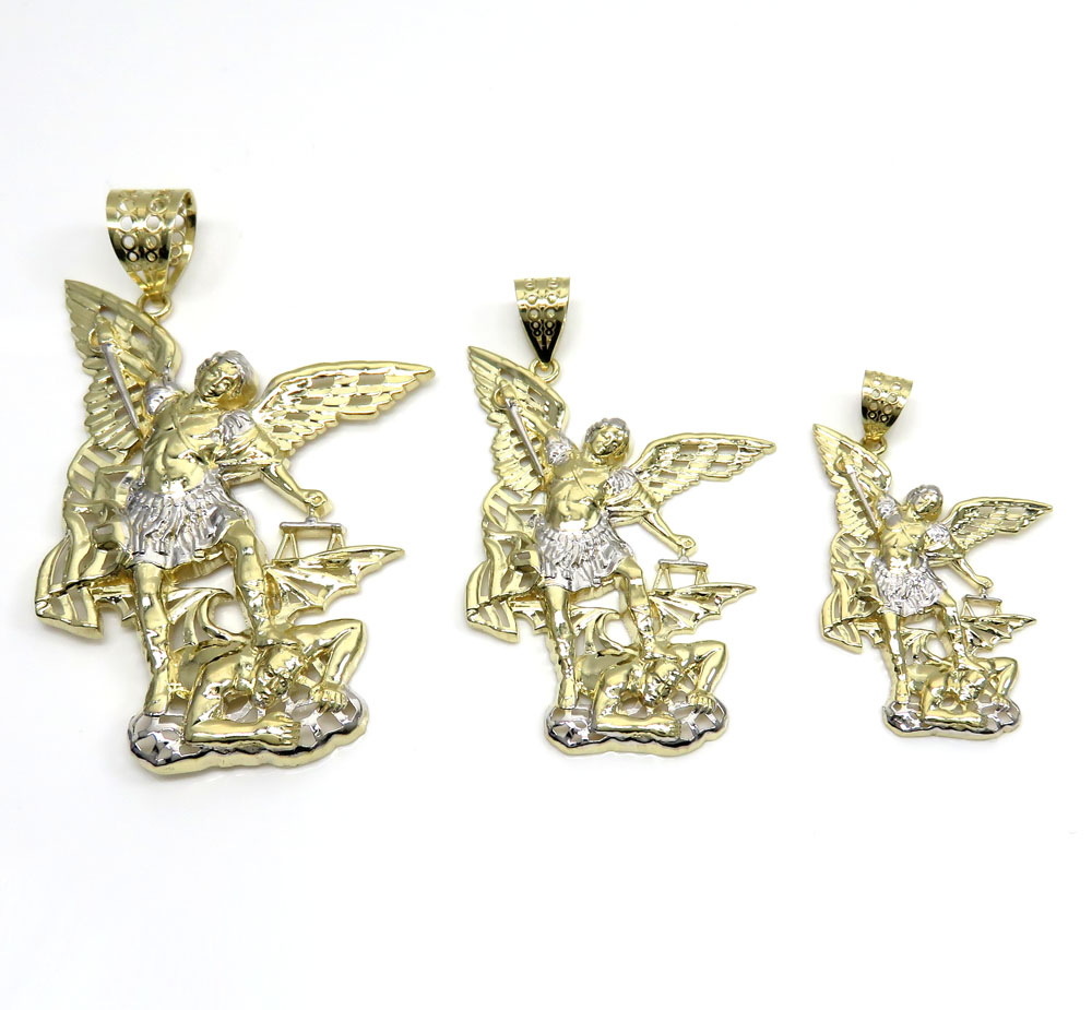 10k two tone gold large angel v demon saint michaels pendant 