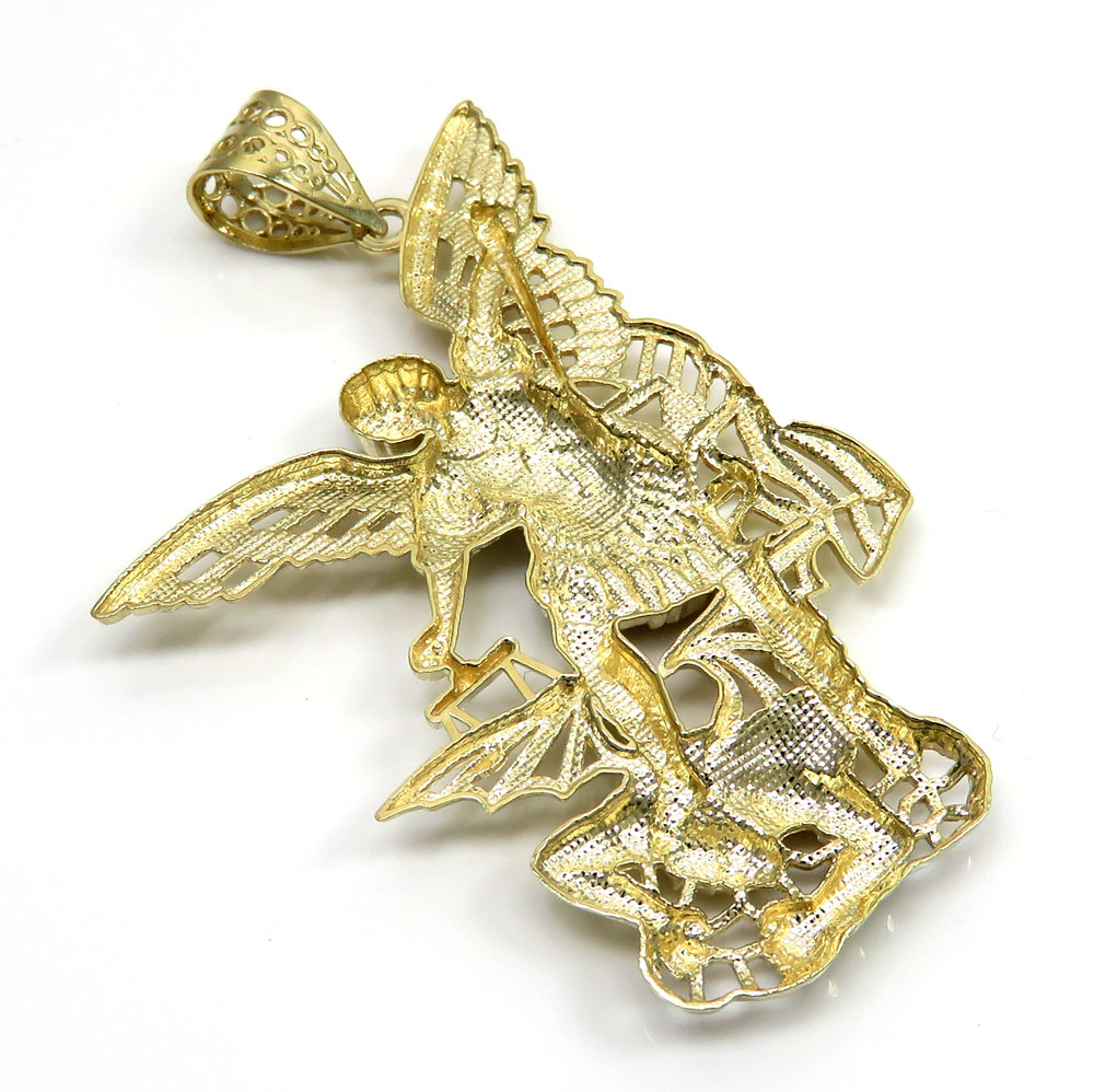10k two tone gold medium angel v demon saint michaels pendant - Image 3