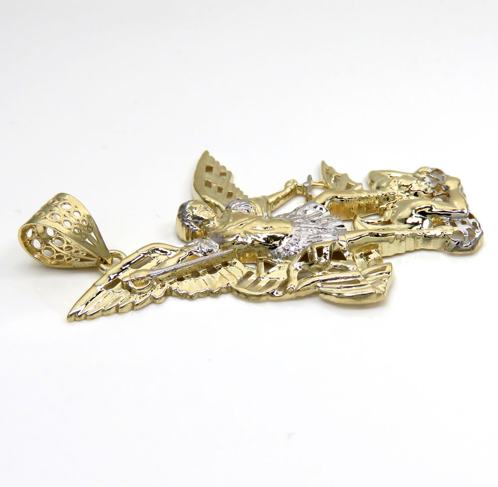 10k two tone gold medium angel v demon saint michaels pendant