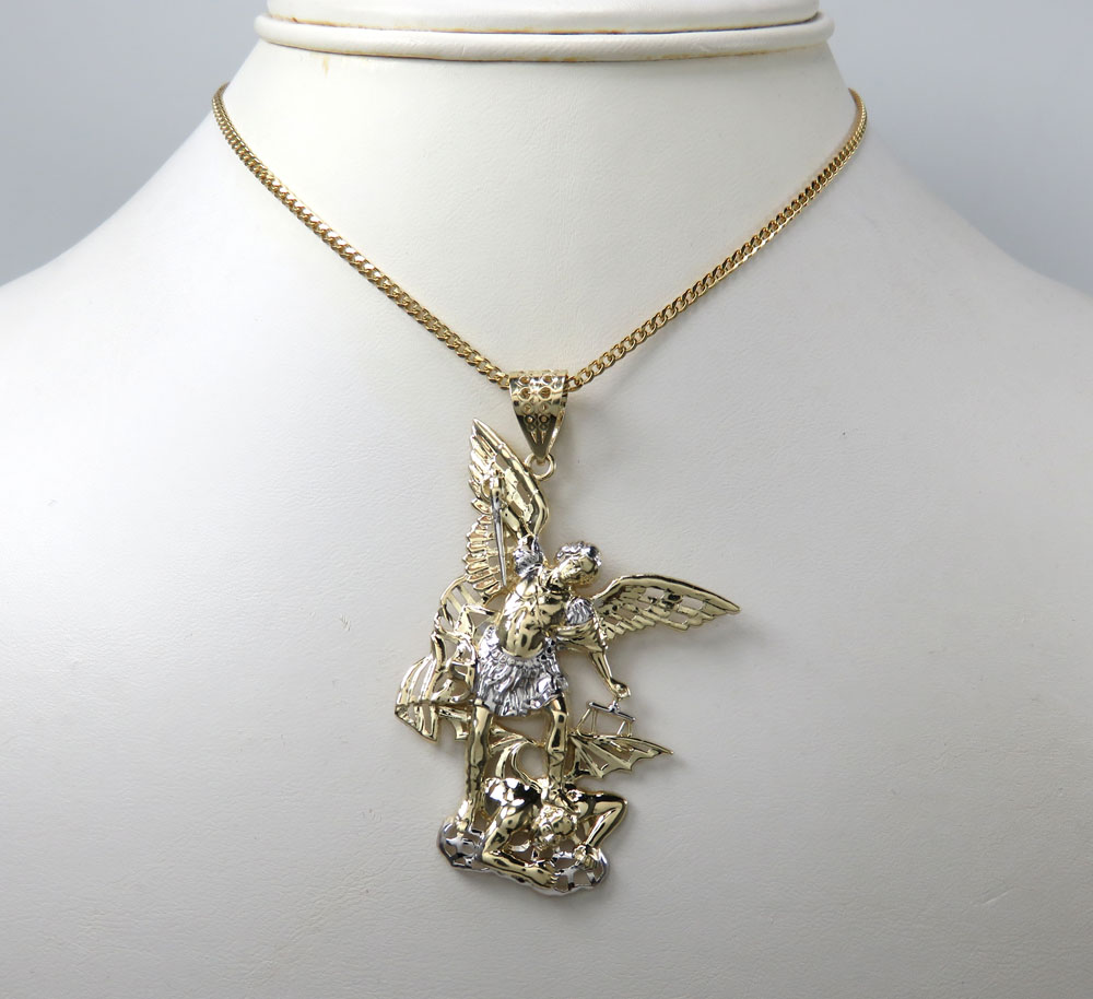10k two tone gold medium angel v demon saint michaels pendant - Image 6
