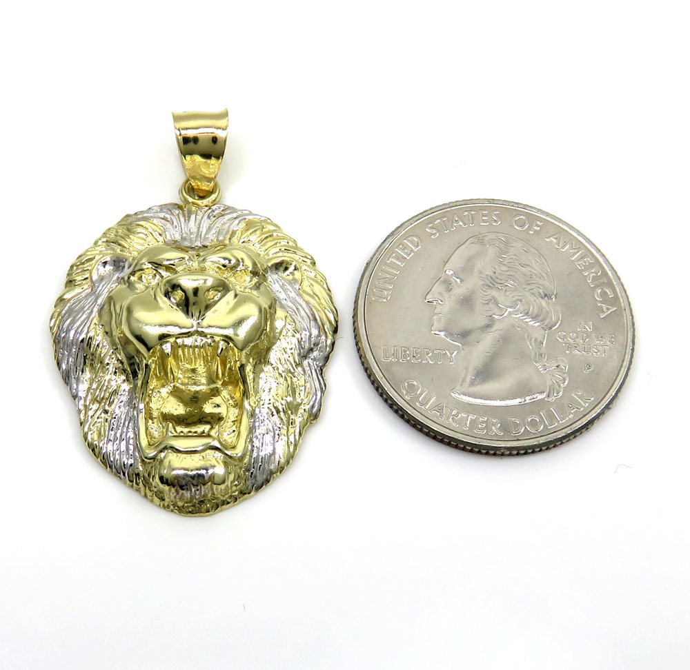 10k two tone gold medium 3d lion head pendant - Image 2