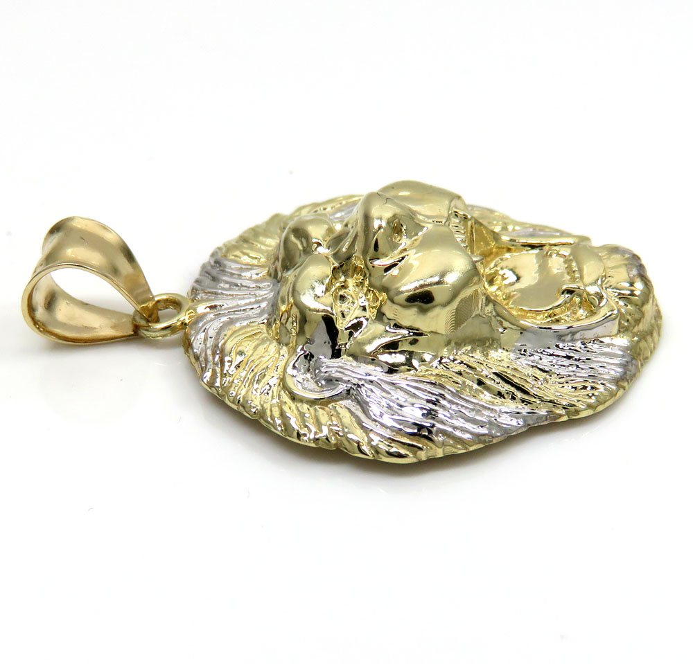 10k two tone gold medium 3d lion head pendant