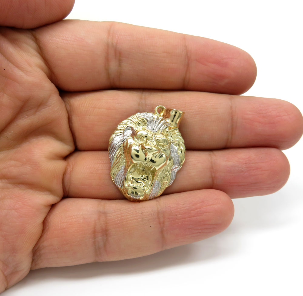 10k two tone gold medium 3d lion head pendant