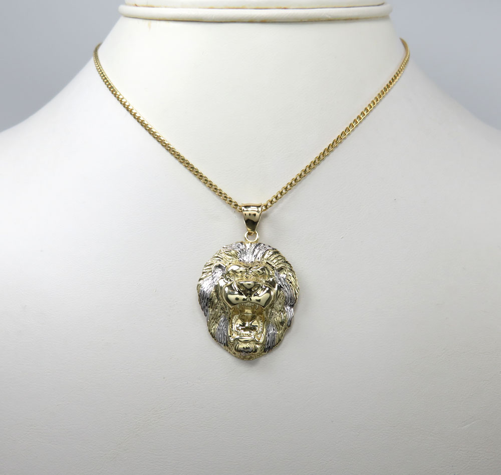 10k two tone gold medium 3d lion head pendant