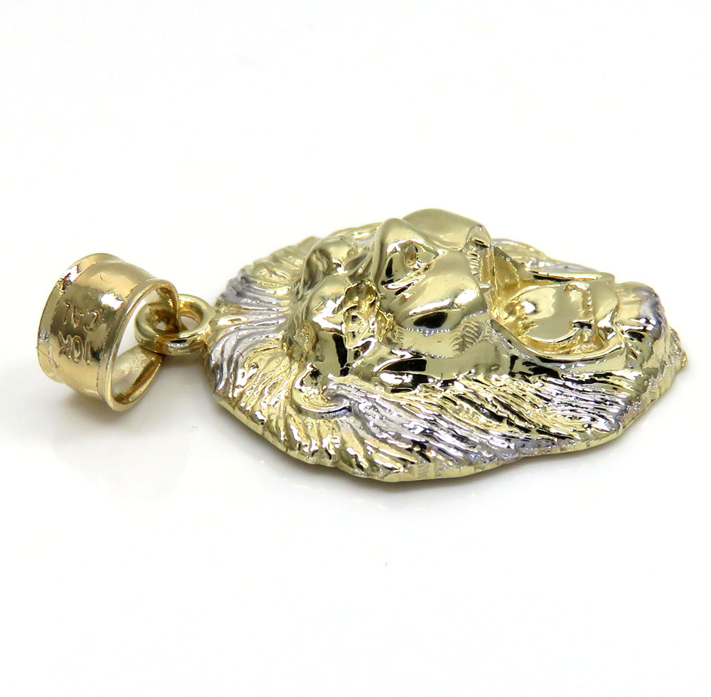 10k gold mini 3d lion head open back pendant