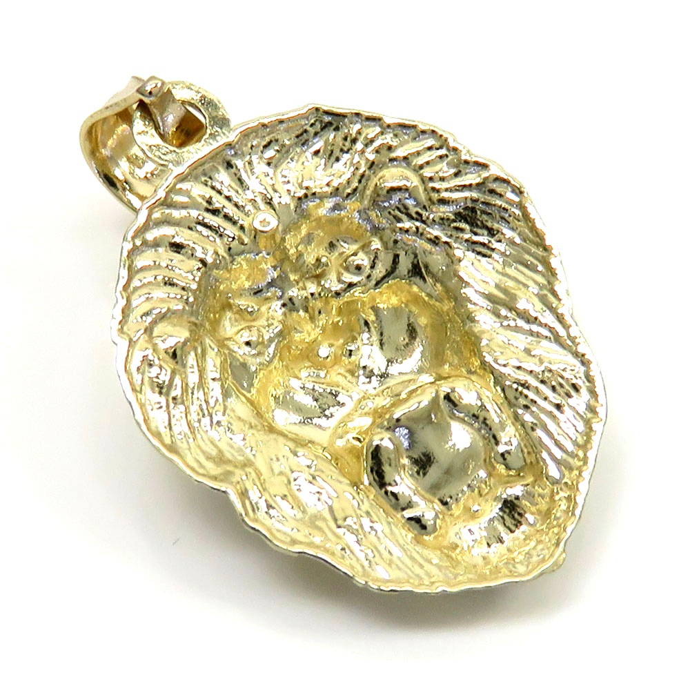 10k gold mini 3d lion head open back pendant