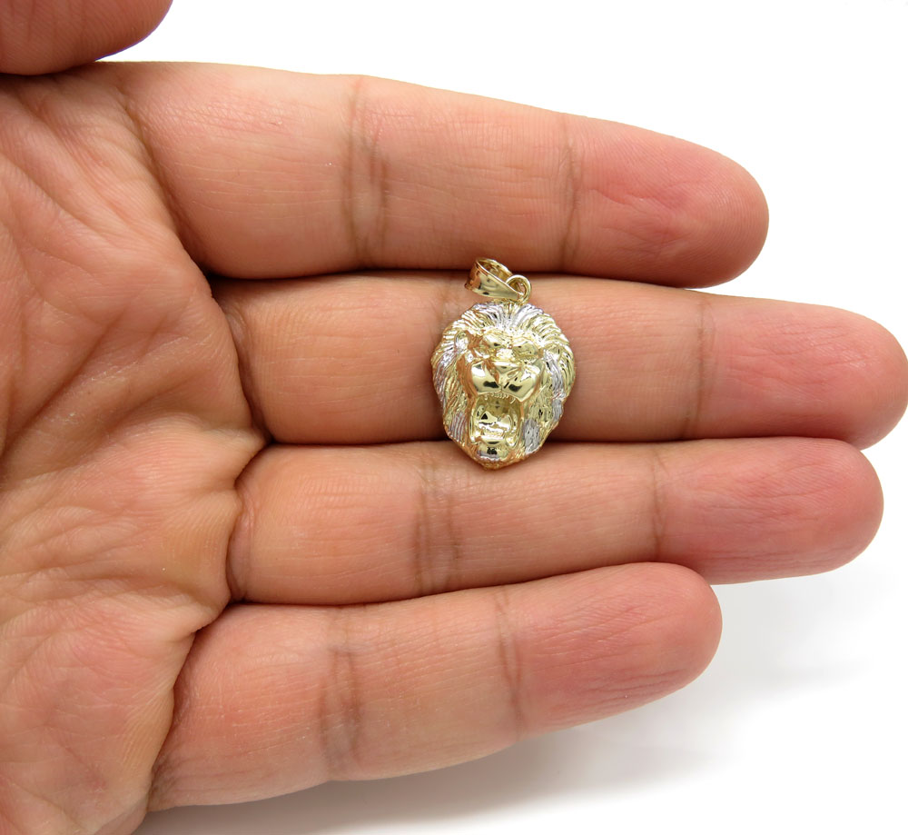 10k gold mini 3d lion head open back pendant - Image 5