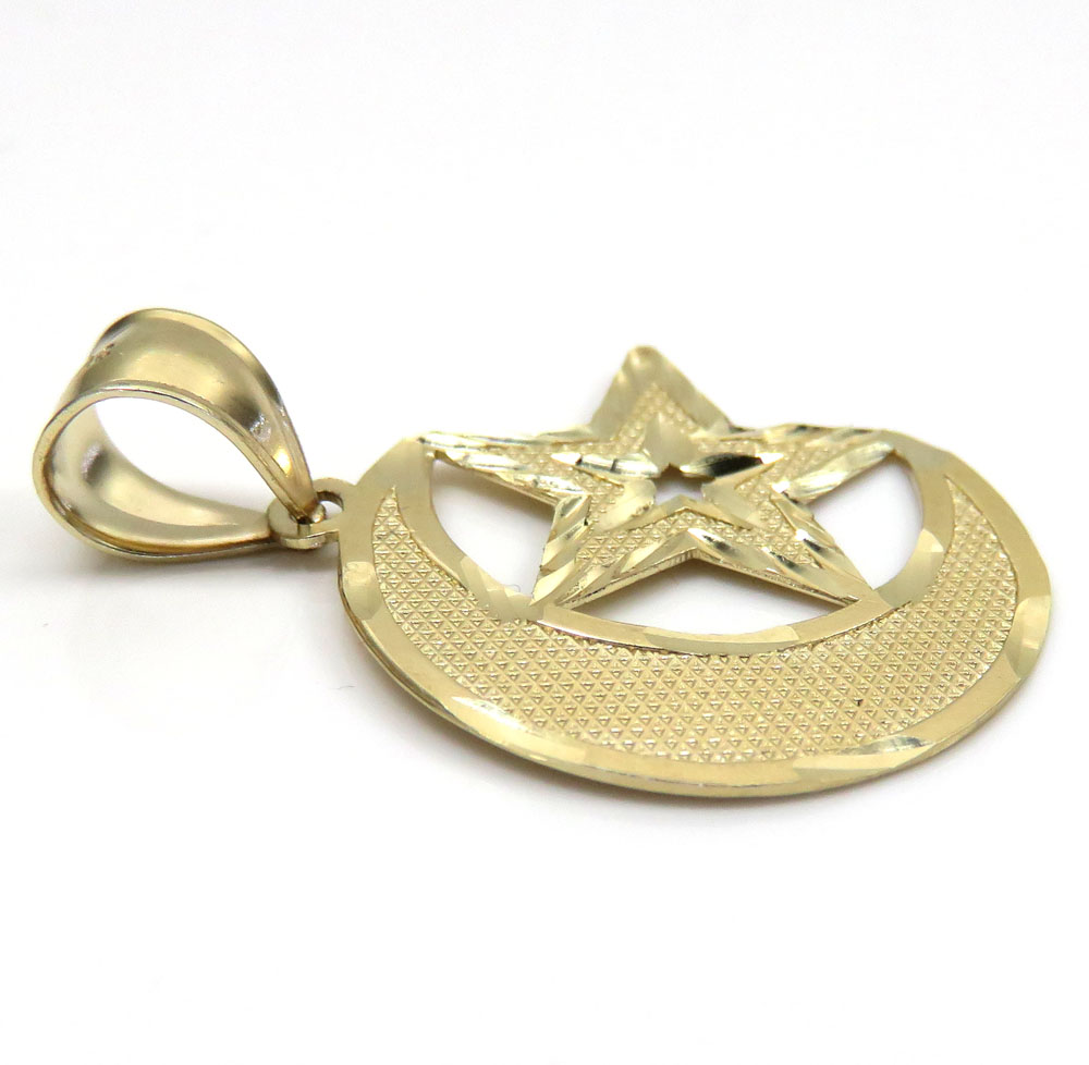 10k yellow gold islam crescent moon and star religious pendant