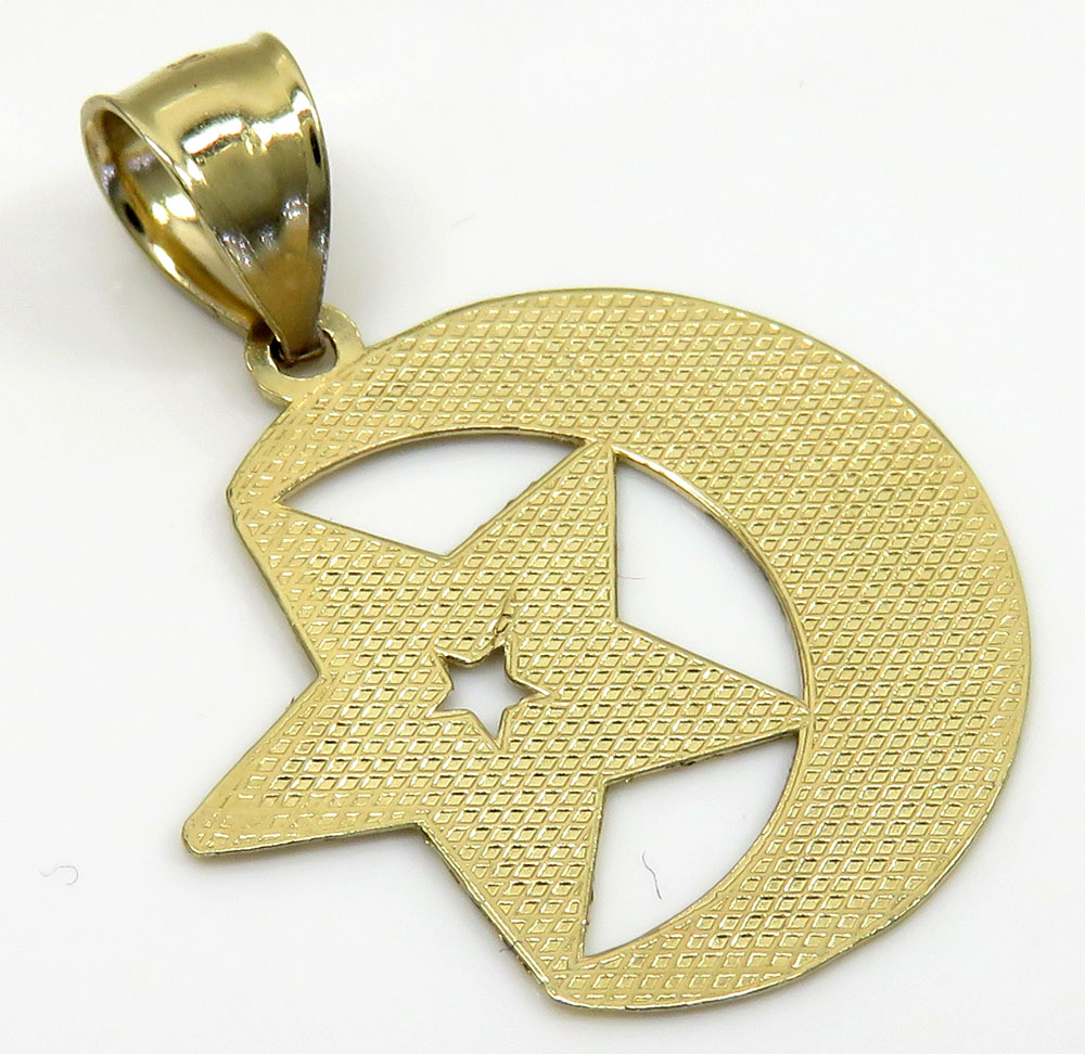 10k yellow gold islam crescent moon and star religious pendant
