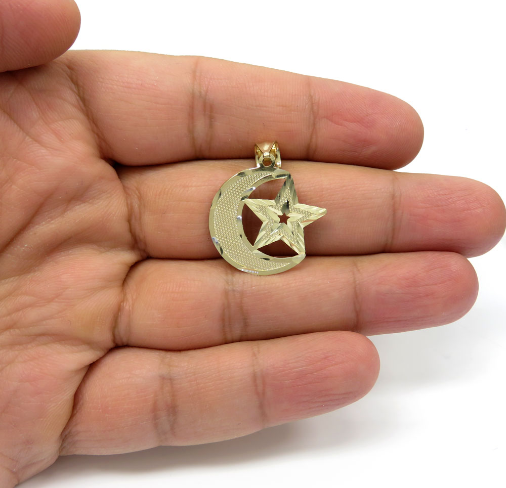 10k yellow gold islam crescent moon and star religious pendant - Image 5