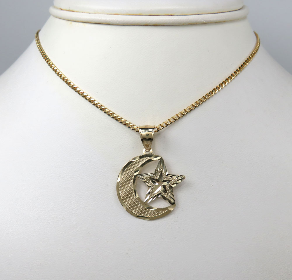10k yellow gold islam crescent moon and star religious pendant - Image 6