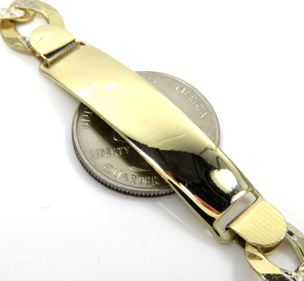 14k yellow gold diamond cut cuban id bracelet 8.75 inch 11.30mm 