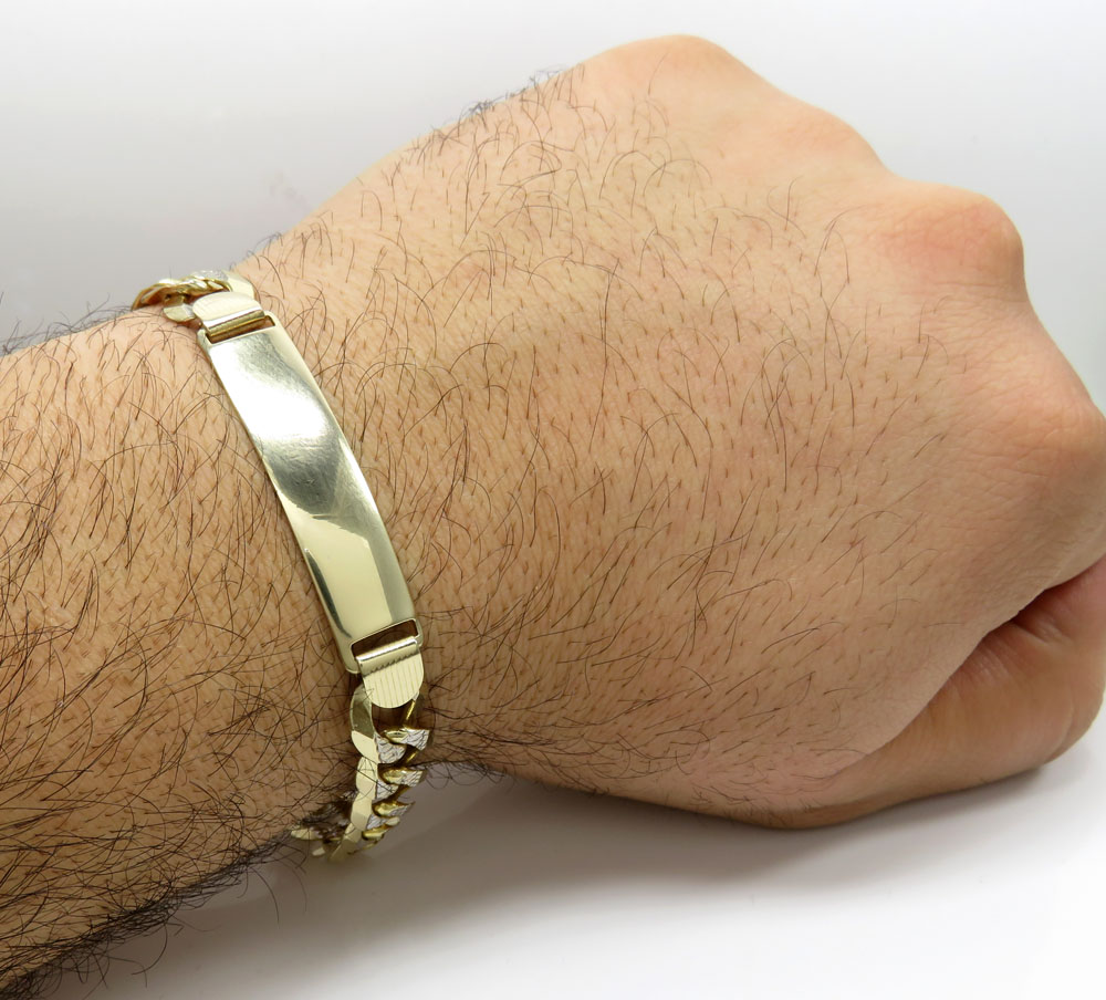 14k yellow gold diamond cut cuban id bracelet 8.75 inch 11.30mm 