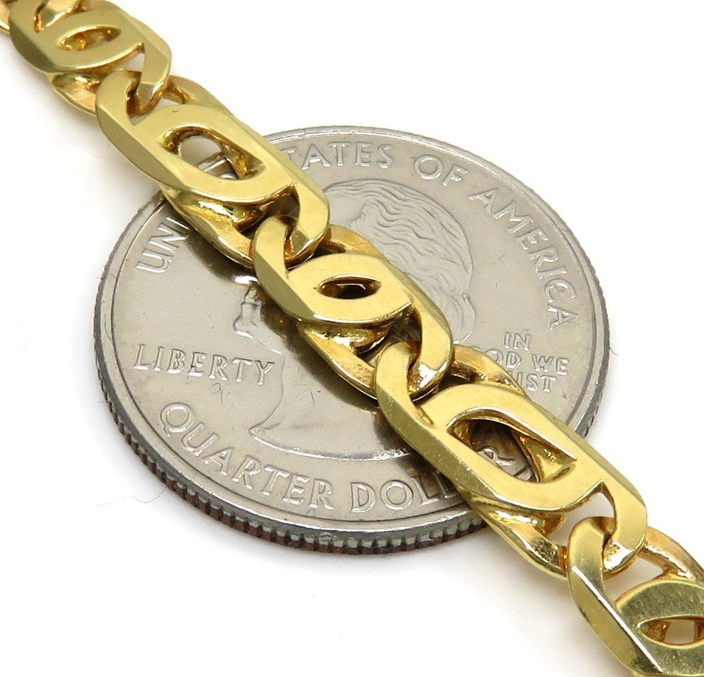 14k yellow gold solid tiger eye link bracelet 8.50 inches 6mm