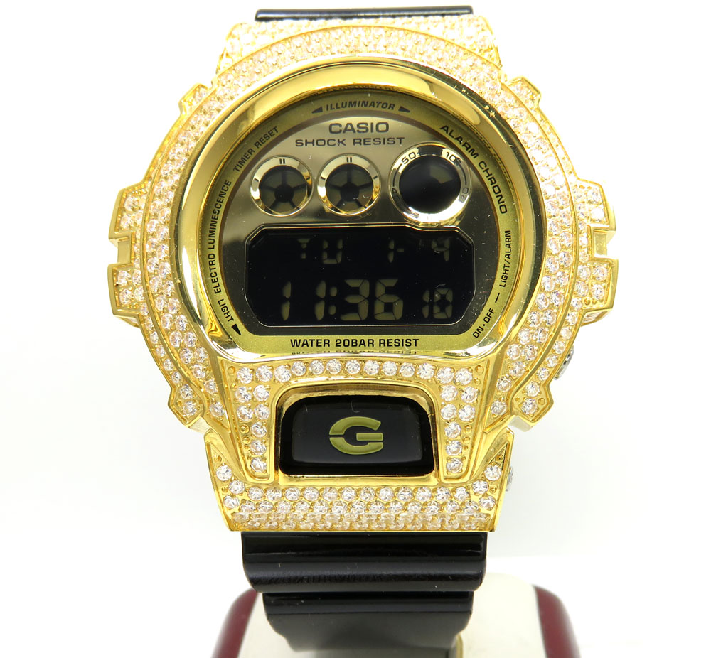 Mens white cz dw-6900 yellow stainless steel g-shock watch 5.00ct