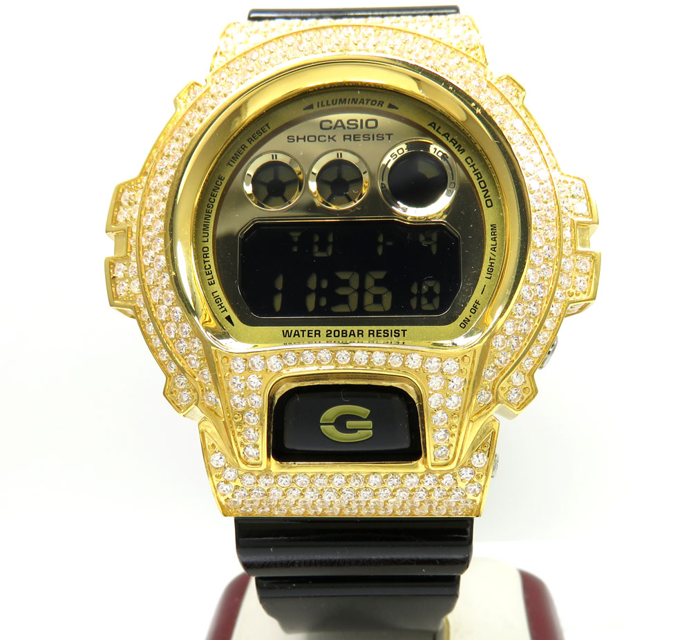 Mens white cz dw-6900 yellow stainless steel g-shock watch 5.00ct - Image 2