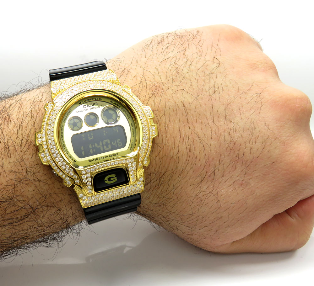 Mens white cz dw-6900 yellow stainless steel g-shock watch 5.00ct - Image 5