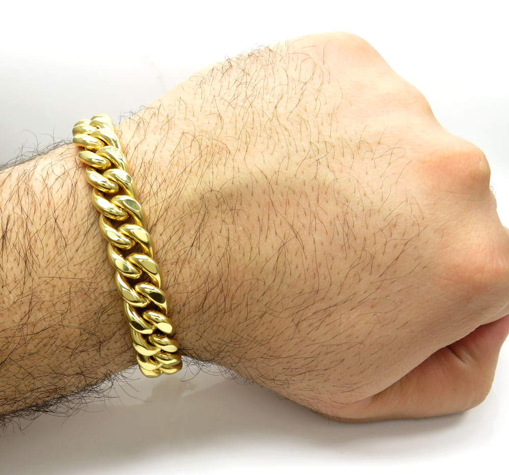 Buy 10k Yellow Gold Hollow Miami Bracelet 8.5 Inch 12.20mm Online at SO ...