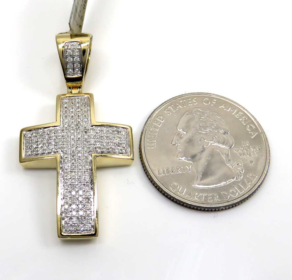 10k yellow gold 4 row diamond cross pendant 0.69ct - Image 2