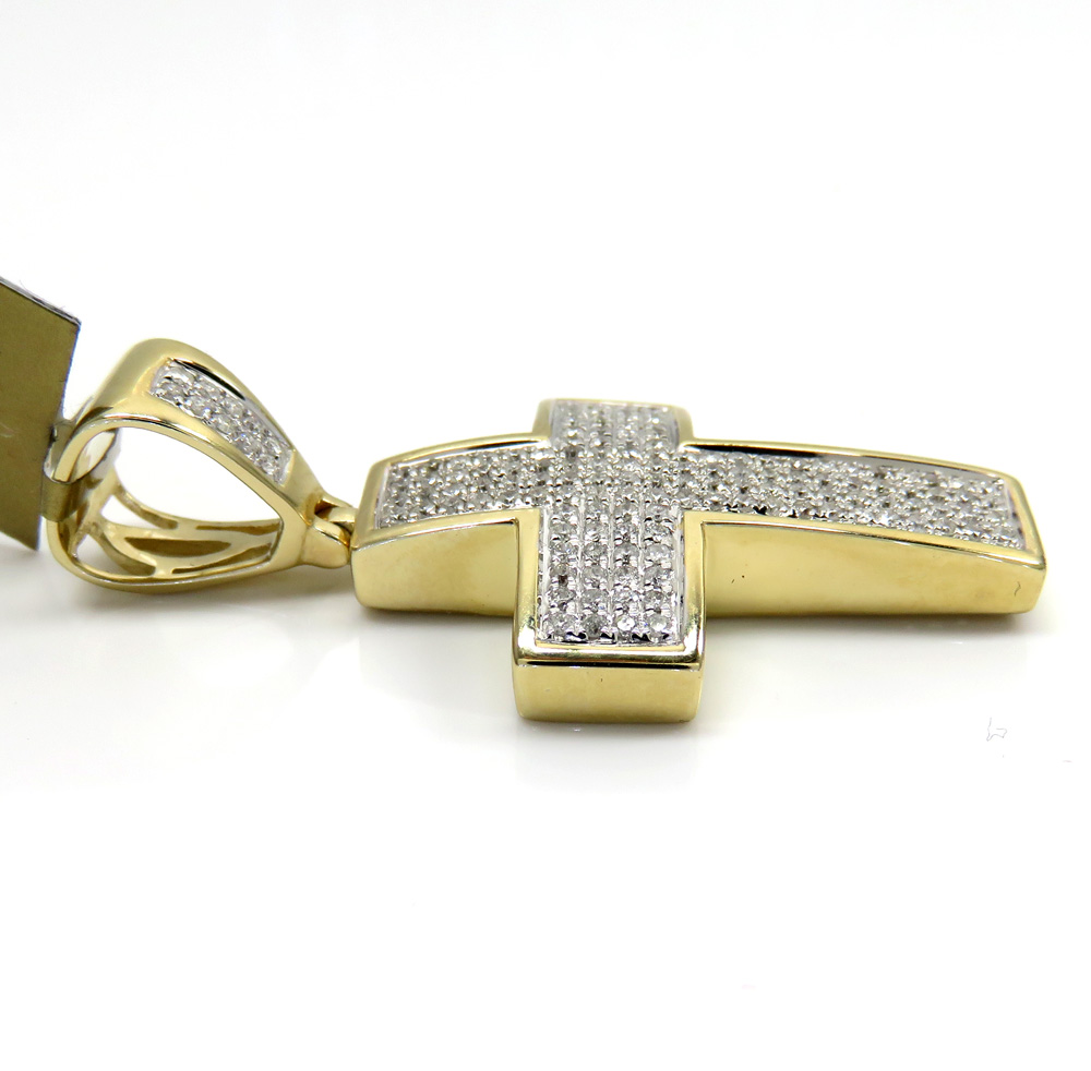 10k yellow gold 4 row diamond cross pendant 0.69ct