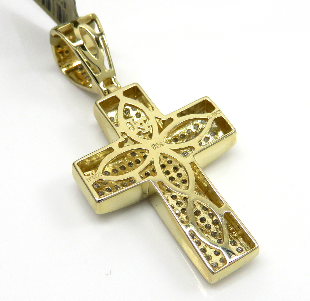 10k yellow gold 4 row diamond cross pendant 0.69ct - Image 4