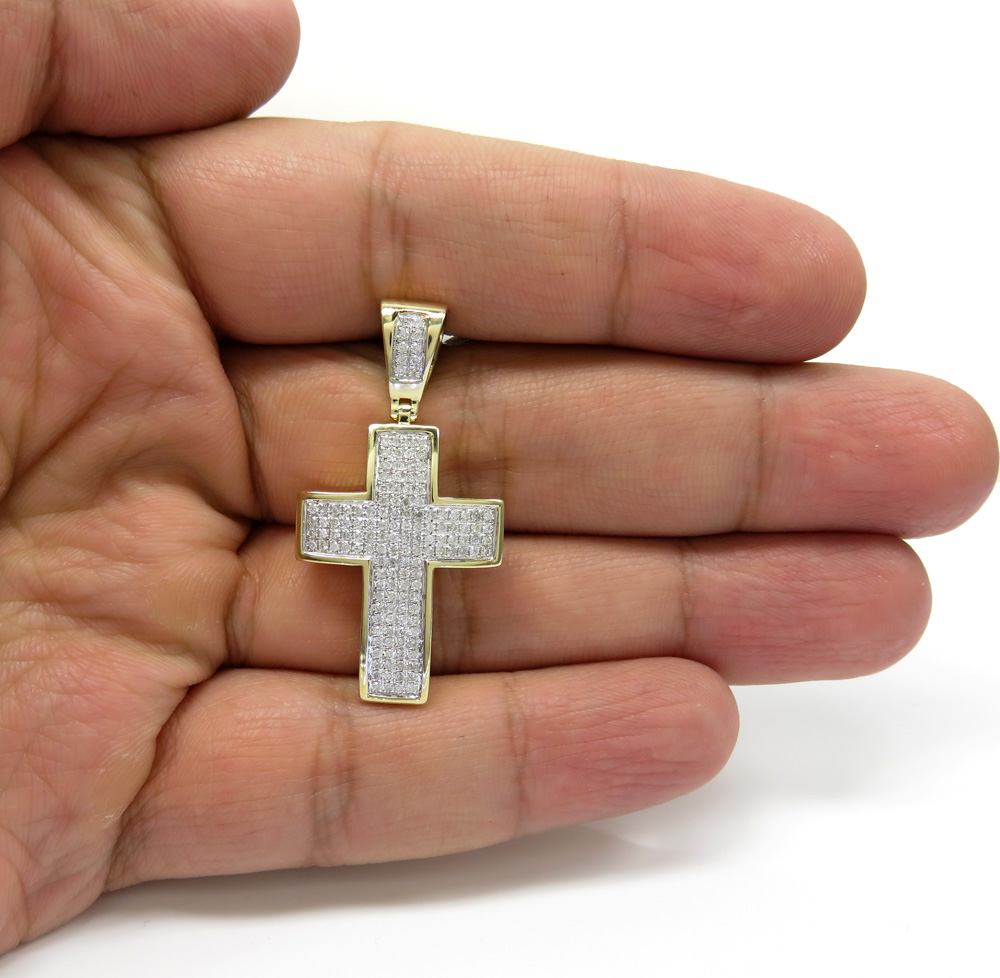 10k yellow gold 4 row diamond cross pendant 0.69ct - Image 5