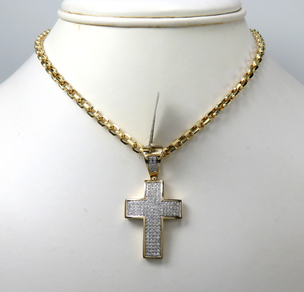 10k yellow gold 4 row diamond cross pendant 0.69ct