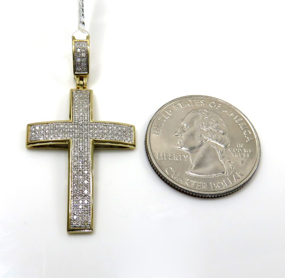 14k yellow or white gold 3 row diamond cross pendant 0.50ct