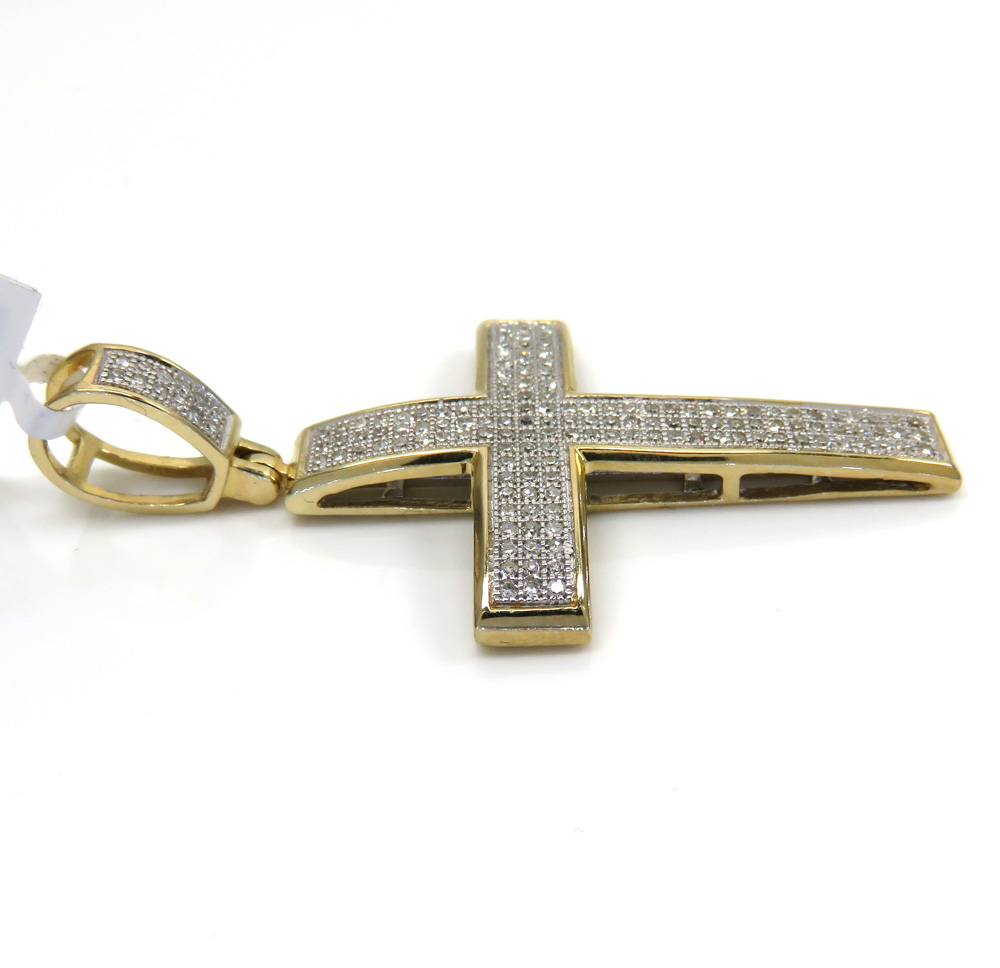 14k yellow or white gold 3 row diamond cross pendant 0.50ct