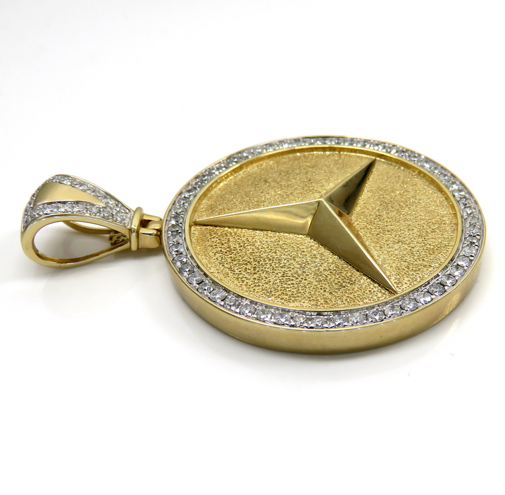 10k yellow gold large diamond star medallion pendant 2.02ct