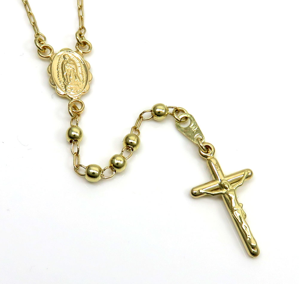 14k yellow gold smooth bead rosary chain 26 inch 3mm - Image 2