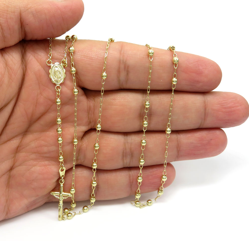 14k yellow gold smooth bead rosary chain 26 inch 3mm
